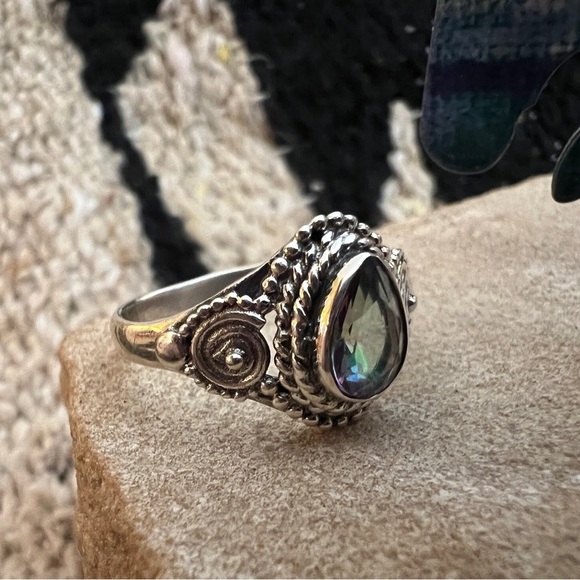❤️ Mystic Topaz Teardrop Sterling Silver Bohemian Ring Size 6 - Picture 7 of 16